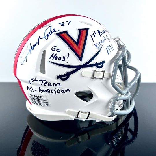 Herman Moore Signed Player Issued Limited-Edition Speed College Riddell Mini Helmet Virginia Matte White